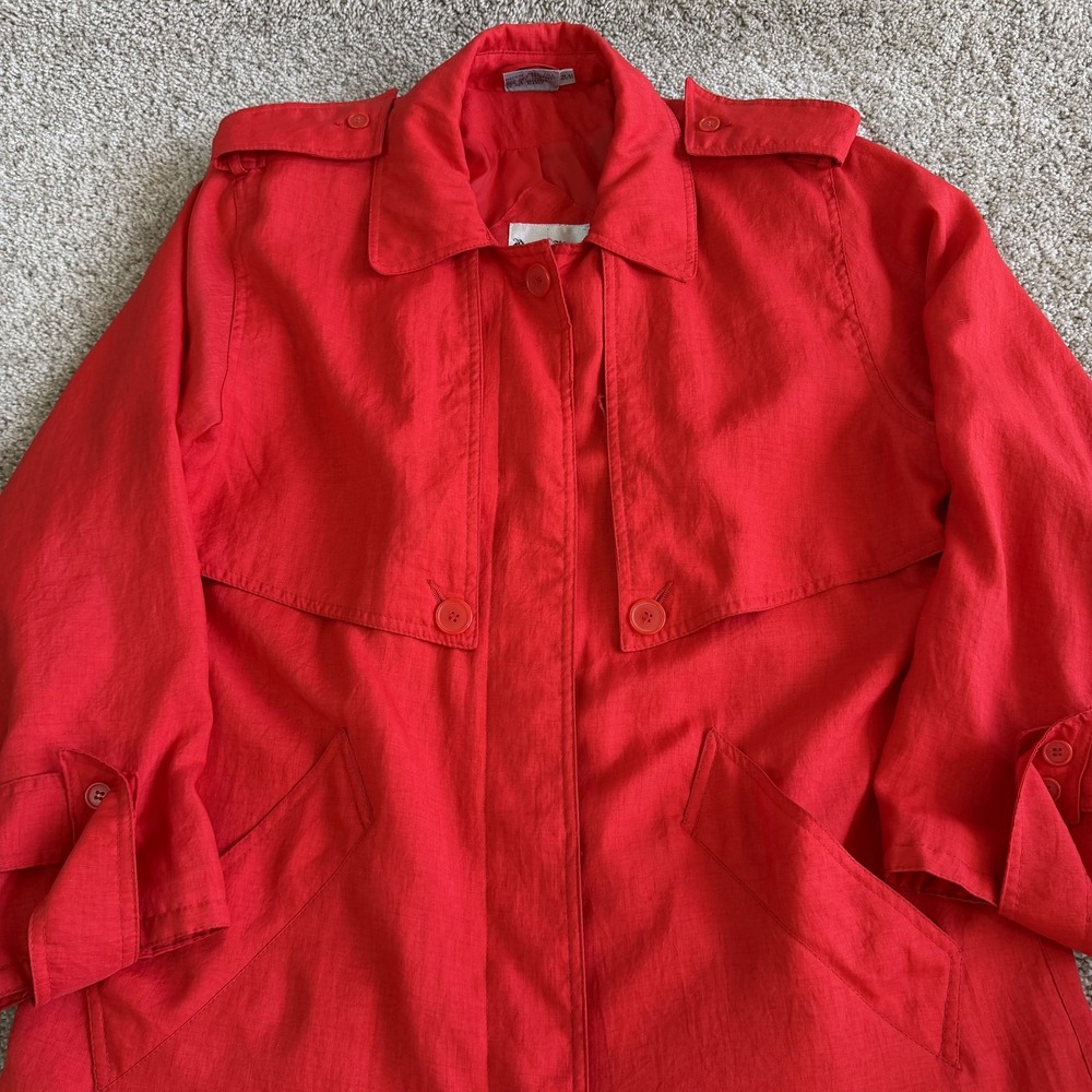 Vintage British Mist Coat Womens 11 Red Twill Trench Long Lined Button Front